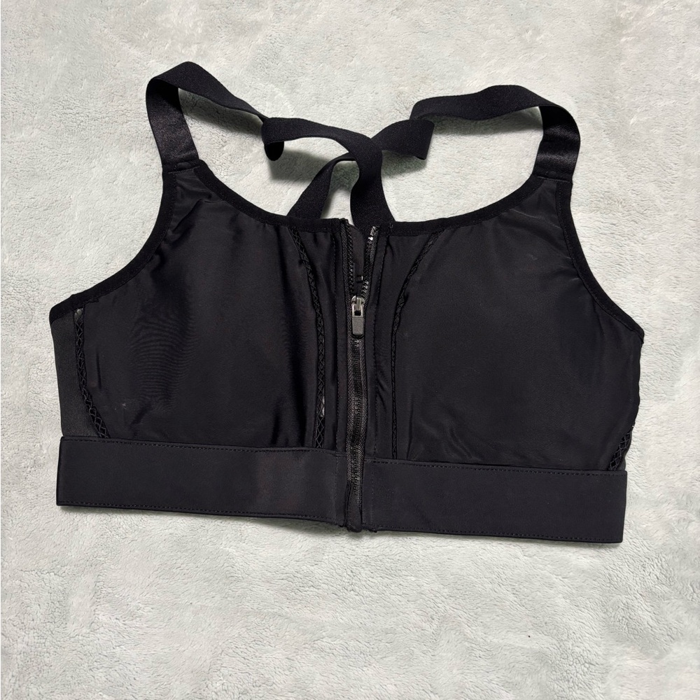 Fabletics Black Zip-Front Sports Bra NWOT